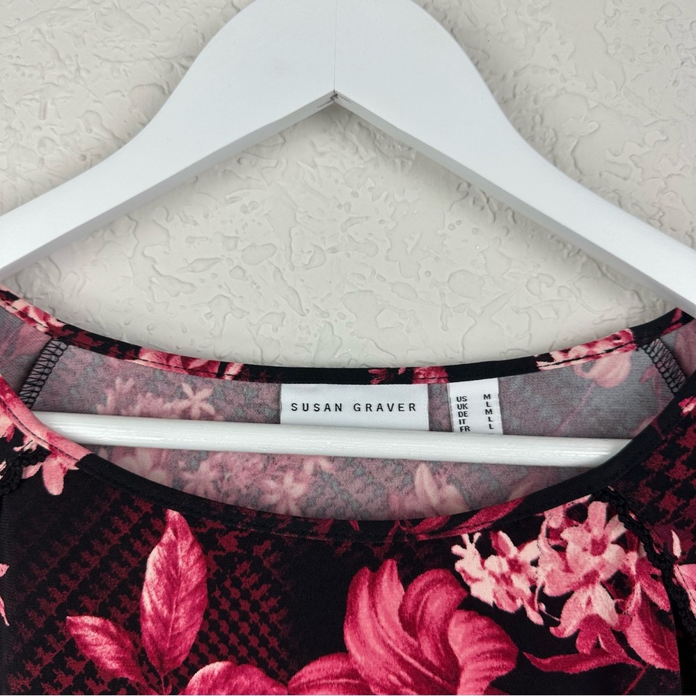 Susan Graver Medium Floral Liquid Knot Top Slit Detail Sleeve - Picture 6 of 6